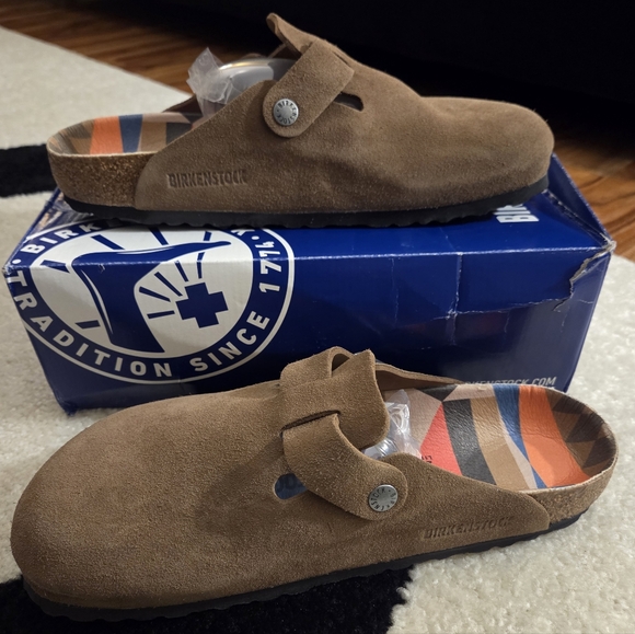 BIRKENSTOCK BOSTON BS 'DARK TEA' PRINTED FOOTBED CLOG EU SZ 42 - Picture 2 of 6